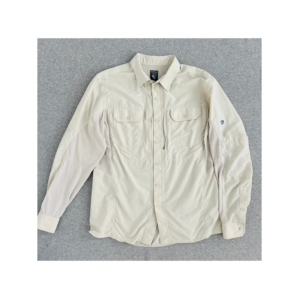 KUHL Mens Long Sleeve Hiking Shirt Ivory Large Airspeed Vented Gorpcore Utility